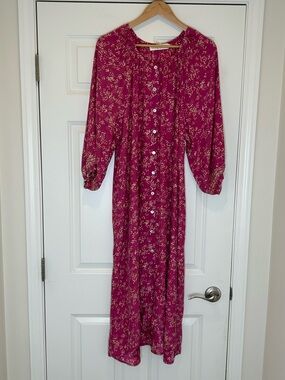 Natalie Martin Alex Midi Dress Silk tie sash Fuchsia and Cream Floral S